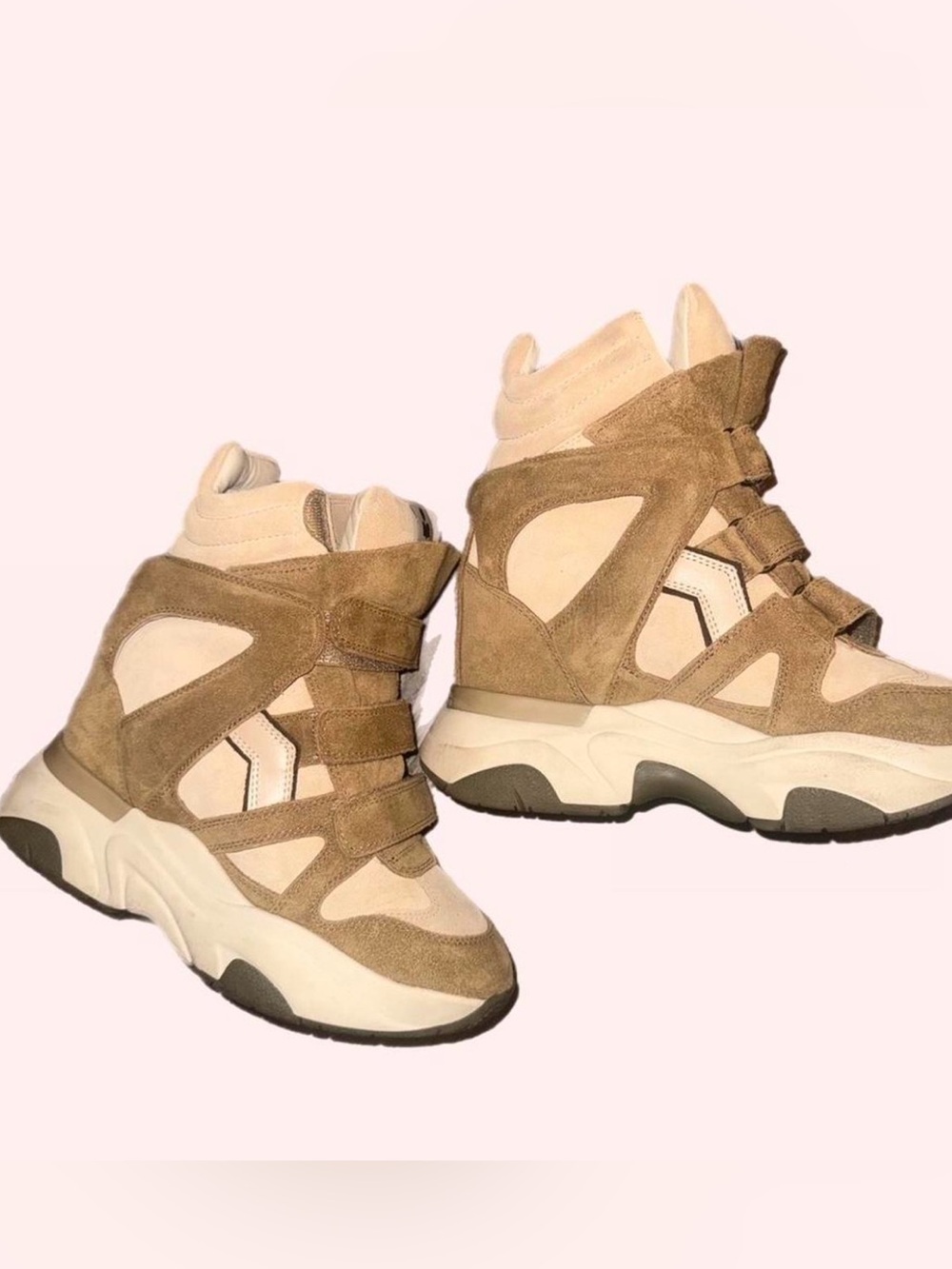 Isabel Marant Authentic Women’s High-Top Suede Wedge Sneakers in Beige - Picture 2 of 3